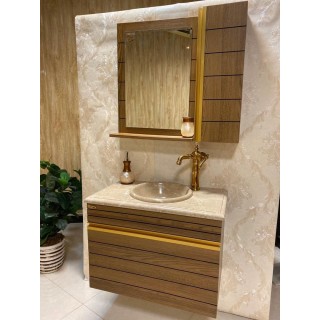 روشویی کابینتی دیواری طرح چوب با سنگ طبیعی توکار