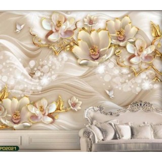 پوستر دیواری پشت تلوزیون گل هلندی رنگی و پروانه سه بعدی-کدpd2021