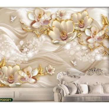 پوستر دیواری پشت تلوزیون گل هلندی رنگی و پروانه سه بعدی-کدpd2021