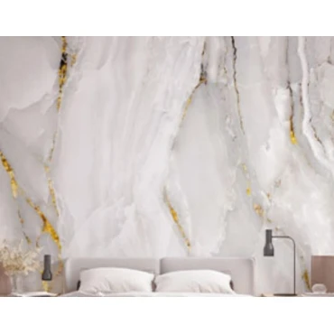 کاغذ دیواری سه بعدی طرح سنگ ماربل سفید طلایی BA-5306