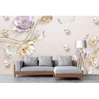 کاغذ دیواری سه بعدی پشت تلویزیون گل DP-4788