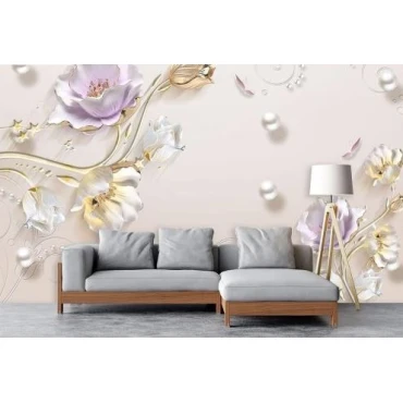 کاغذ دیواری سه بعدی پشت تلویزیون گل DP-4788