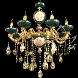 لوسترسرامیکی برنزی ۶ شاخه طرح ایتالیا رنگ سبز