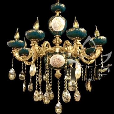 لوسترسرامیکی برنزی ۶ شاخه طرح ایتالیا رنگ سبز