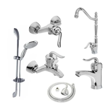 پک شیرآلات مدل قاصدک سفید کروم مجموعه 6عددی