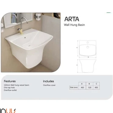 روشویی نیم پایه چینی کرد مدل آرتا ا wall-hung-basin-arta-chini-cord