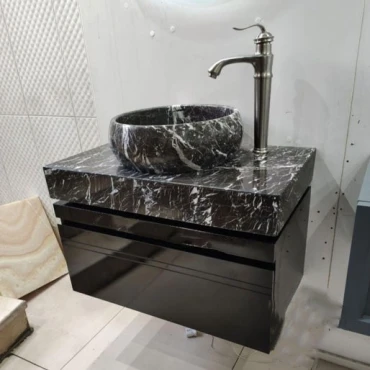 روشویی سنگی مشکی مدل 4570 با کابینت