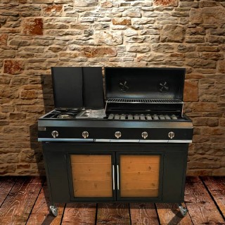 باربیکیو گازی همراه پلوپز و سرخ کن پایه کابینت دار مدل G120+SK