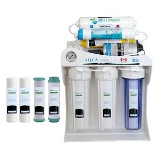 دستگاه دو گانه تصفیه کننده آب آکوآ اسپرینگ مدل UF-SF3800 به همراه فیلتر دستگاه تصفیه کننده آب بسته 4 عددی