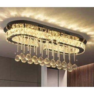 لوستر جدید پذیرایی مدرن سقفی بیضی با کریستال آویز کد 442