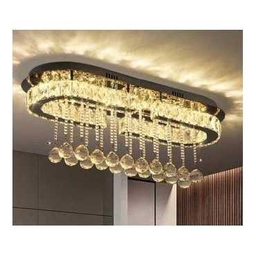 لوستر جدید پذیرایی مدرن سقفی بیضی با کریستال آویز کد 442