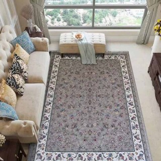 فرش ماشینی کاشان 700 شانه نقشه افشان گیلدا زمینه فیلی