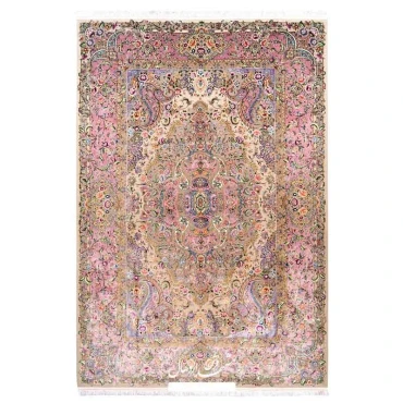 فرش ماشینی کلاسیک کرم حاشیه صورتی کد 109