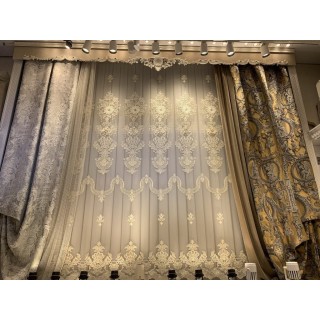 پرده پذیرایی توری (تور فلت با گل برجسته و قاب کشیده)