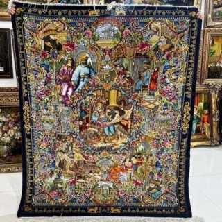 تابلو فرش دستبافت تبریز طرح سلاطین، چله ابریشم و برجسته کاری شده