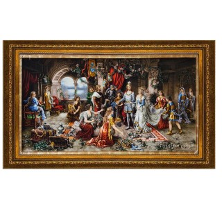 تابلو فرش ابریشم دستباف تبریز مدل تاجگذاری حضرت سلیمان به ابعاد 110*220 سانتی متر