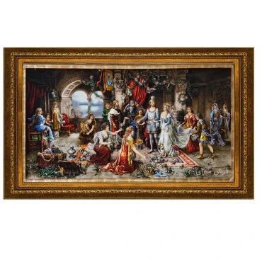 تابلو فرش ابریشم دستباف تبریز مدل تاجگذاری حضرت سلیمان به ابعاد 110*220 سانتی متر