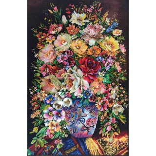 تابلو فرش ابریشم دستباف تبریز مدل گل و گلدان ترمه دار به ابعاد 50*70 سانتی متر