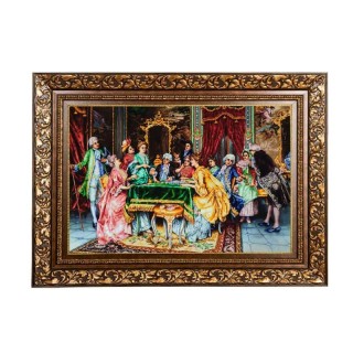 تابلو فرش ابریشم دستباف تبریز طرح مهمانی پاسور باز