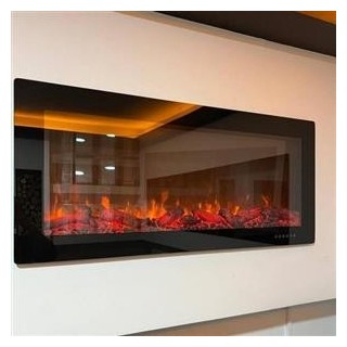 شومینه برقی پانوراموکس سه طرفه با فن و هیتر ، هفترنگ دارای کنترل و تاچ صفحه و صدای اتش