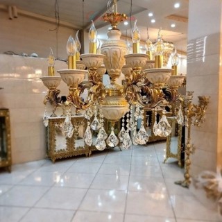 لوستر 6 شاخه برنزی مجلسی ، ترکیب با سرامیک