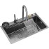 Stainless Steel Sink With Waterfall Spout Black Kitchen Sink Thickened Single Bowl Sink With Cup Washer (Color : Black)