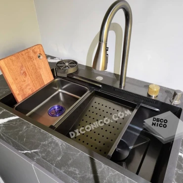 سینک ظرفشویی آبشاری دودی با شیر کفی صاف