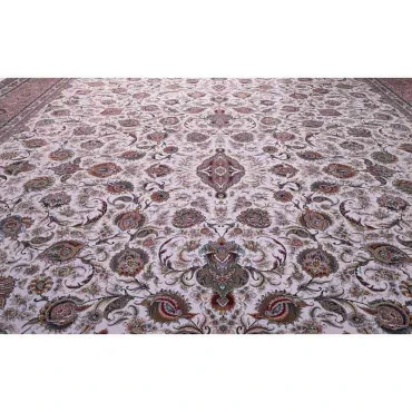 فرش ماشینی زمرد مشهد طرح افشان 45000 کرم پیازی