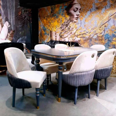 میز ناهار خوری چوبی با صندلی لاکپشتی پایه مخروطی