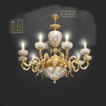 لوستر ایتالیایی 4000 تک لامپ سرامیکی 10 شاخه طلافورتیک کرم لوسترسازان