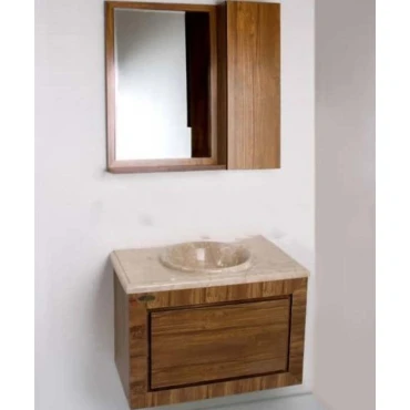 روشویی دیواری طرح چوب با صفحه و سنگ سیمکان طبیعی مدل 4061 روشویی آینه باکس