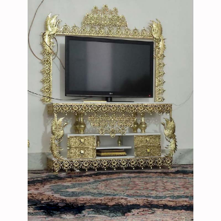 میز تلویزیون ۴ کشو، قاب دار بسیار زیبا و خاص، طرح طاووس با کیفیت اعلاء و روکش برنز