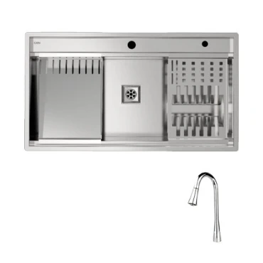 سینک کن - CAN دو لگنه توکار  مدل 304 BCN + شیر آبشاری