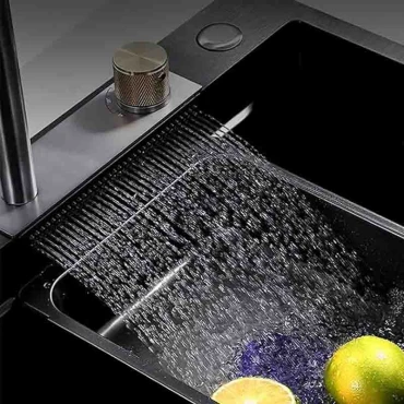 سینک ظرفشویی آبشاری مشکی مدل پیانویی 4 کلید