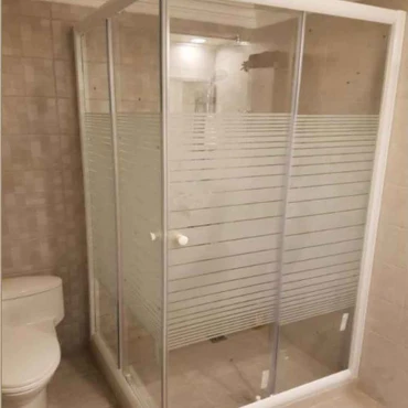 کابین دوش 120×120 فریم دار سفید شیشه سندبلاست