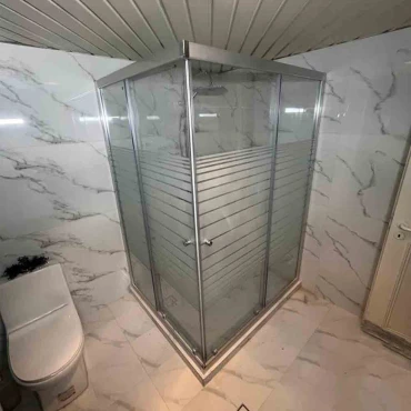 کابین دوش 120×120 فریم دار استیل شیشه طرح دار با سکو